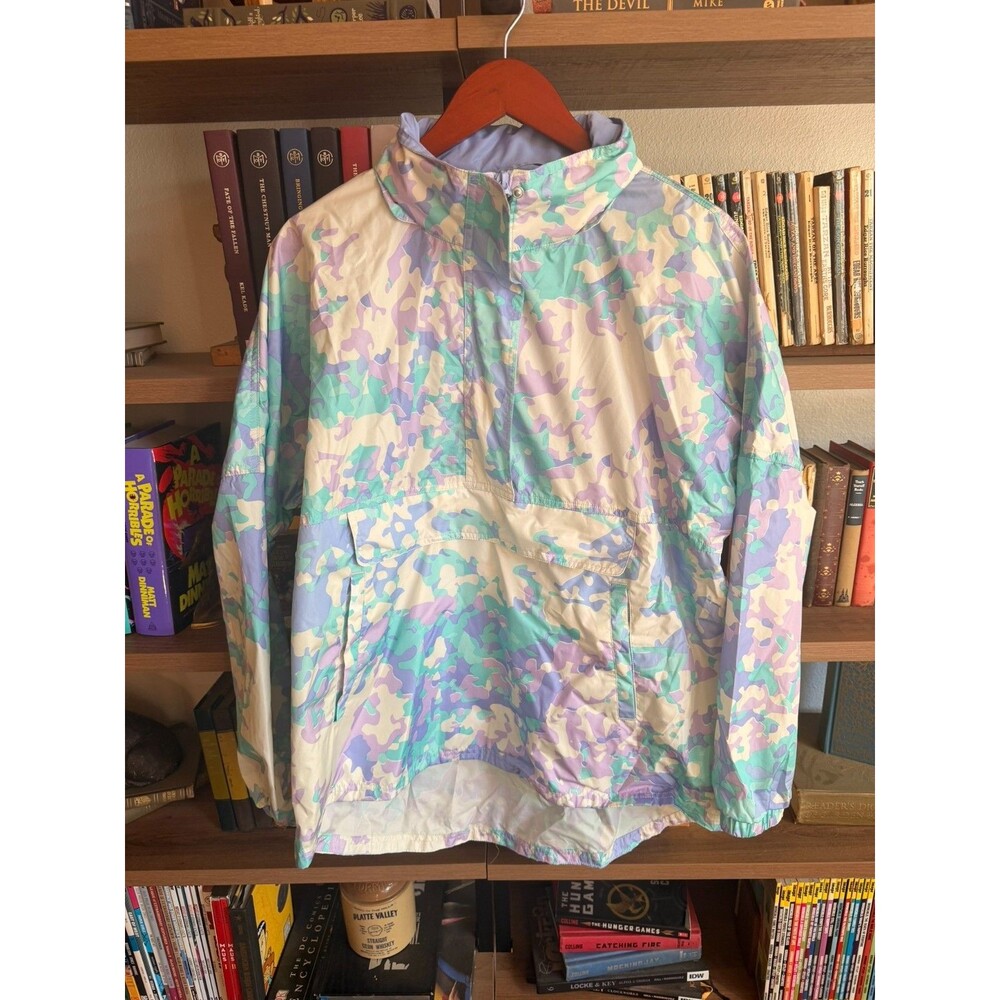 Lauren James Womens L Raincoat Pastel Camouflage Half Zip Kangaroo Pocket Hooded